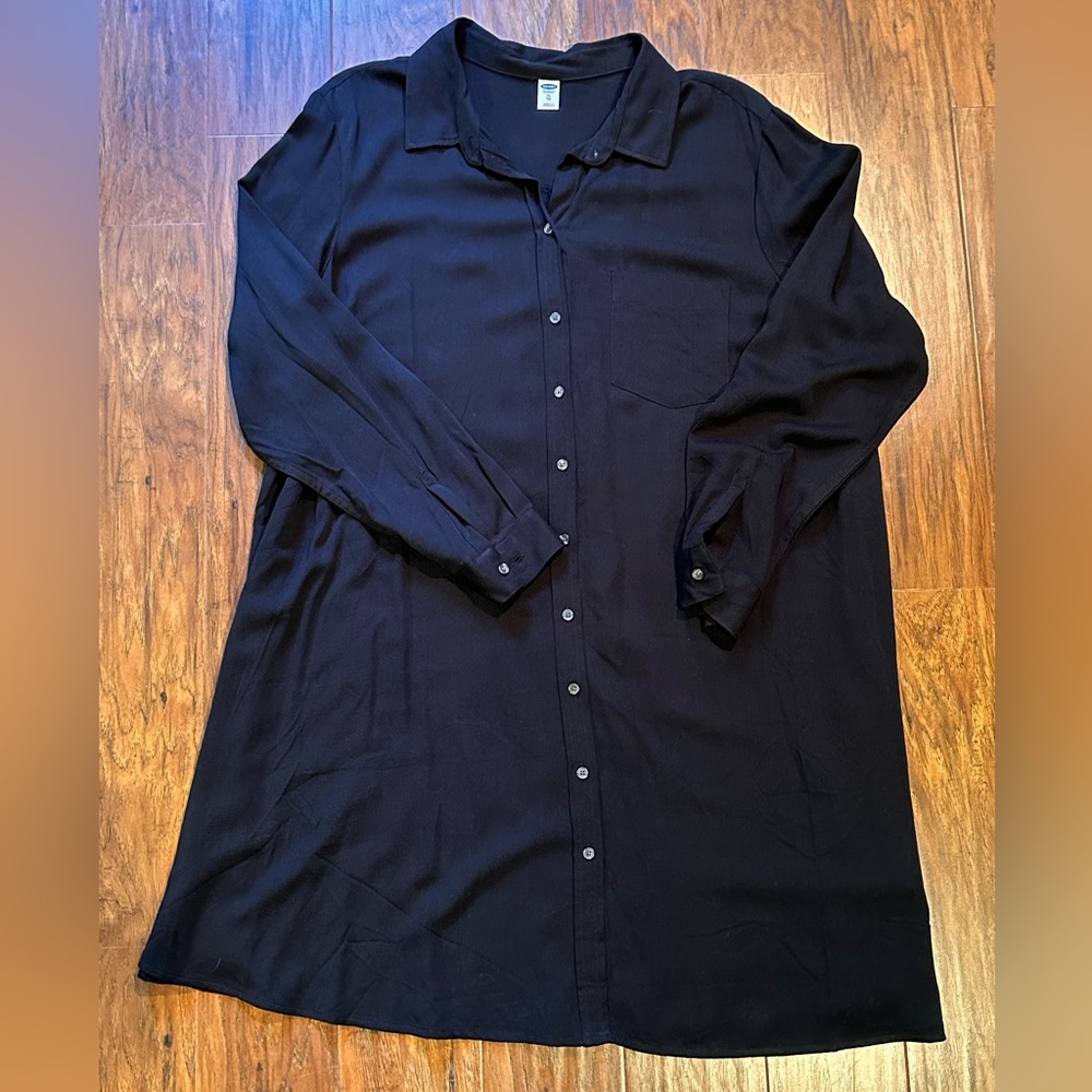 Old Navy Black Oxford Button Down Shirt Dress